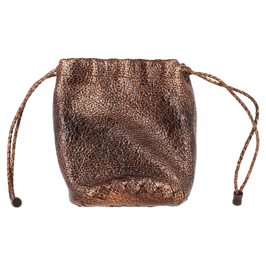 Luxury Bottega Veneta Drawstring Pouch in Bronze Cervo Leather