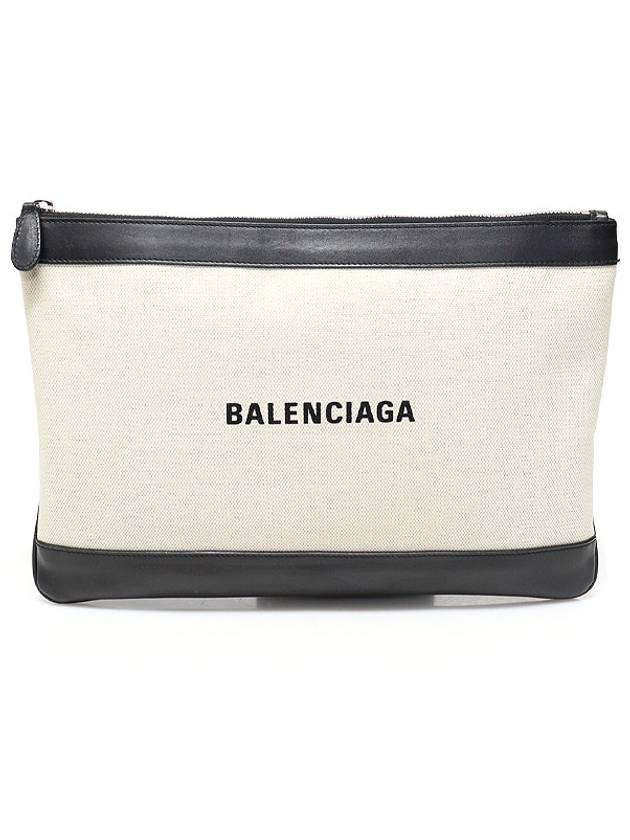 Luxury Balenciaga 420407 Cotton Canvas Navy Clip M Clutch
