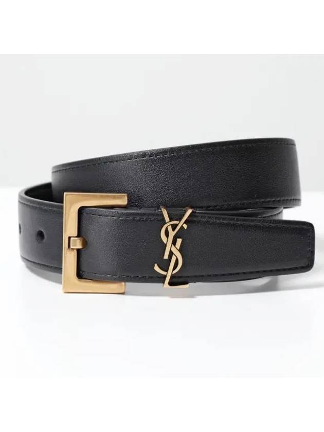 Luxury Saint Laurent Monogram Buckle Leather Belt Black