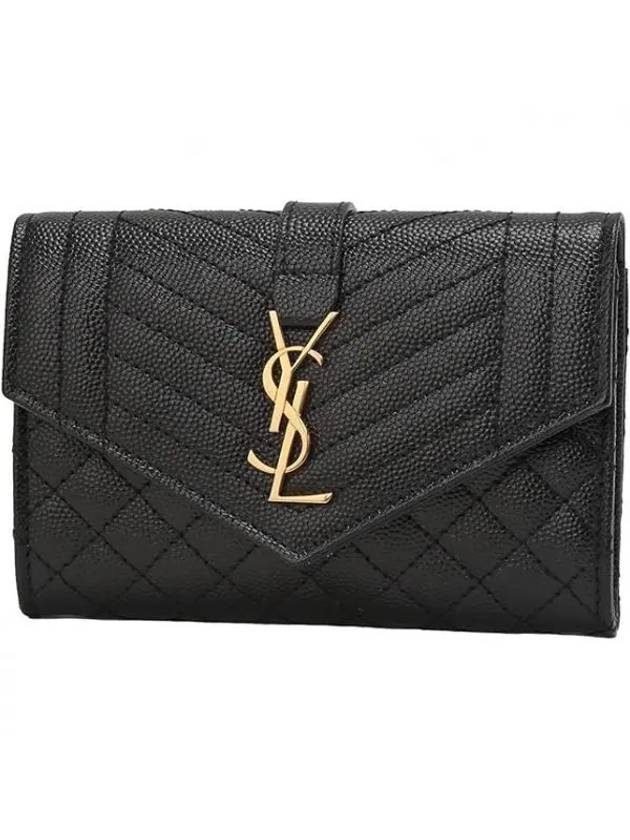 Luxury Saint Laurent Matelasse Monogram Envelope Small Half Wallet Black