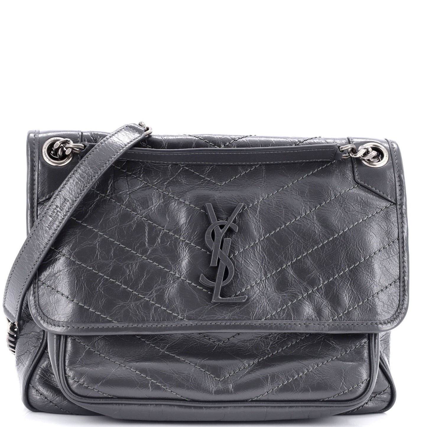 Luxury Saint Laurent Niki Chain Flap Bag Matelasse Chevron Leather Medium