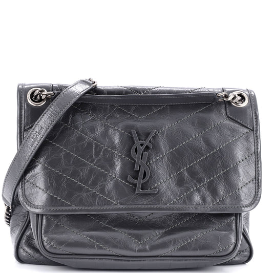 Luxury Saint Laurent Niki Chain Flap Bag Matelasse Chevron Leather Medium