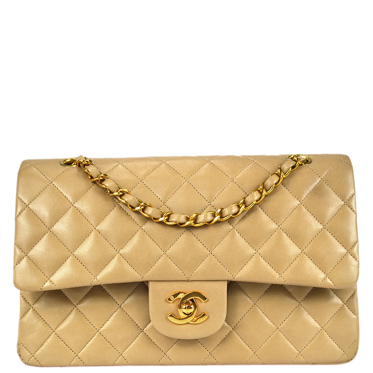 Luxury Chanel 1994-1996 Beige Lambskin Medium Classic Double Flap Shoulder Bag