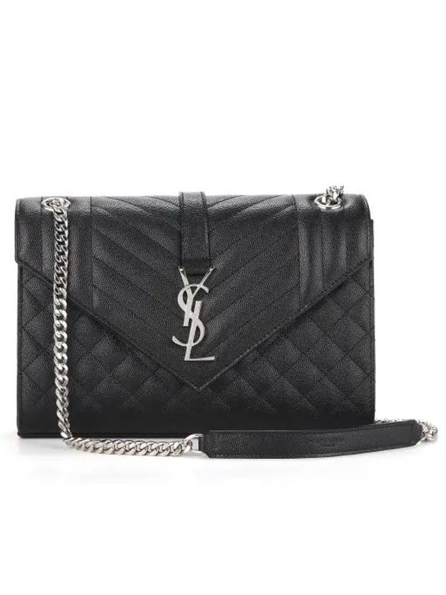Luxury Saint Laurent Envelope Medium Chain Bag in Mix Matelasse Grain De Poudre Embossed Leather Black