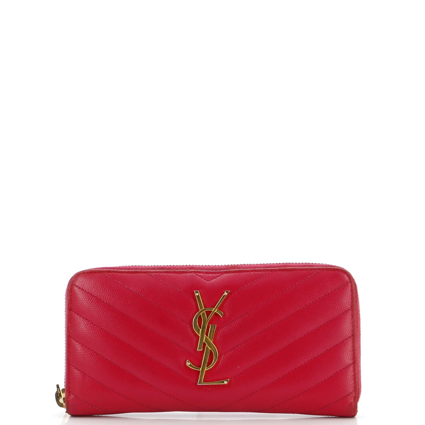 Luxury Saint Laurent Classic Monogram Zip Around Wallet Matelasse Chevron Leather
