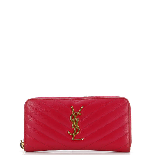 Luxury Saint Laurent Classic Monogram Zip Around Wallet Matelasse Chevron Leather