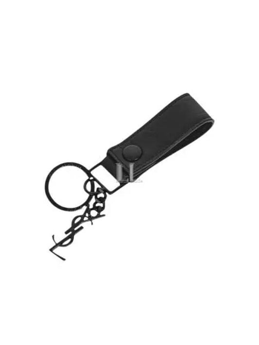 Luxury Saint Laurent Monogram Logo Crocodile Leather Key Holder Black