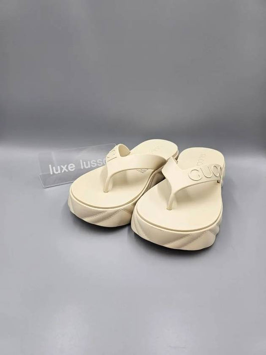 Luxury Gucci Trending 2025 Women's Logo Thong Platform Flip Flops White