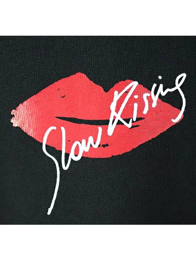 Luxury Saint Laurent Red Lip Print Cotton Hoodie Black