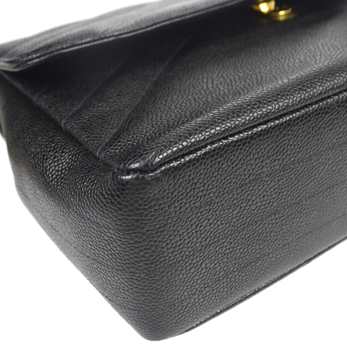 Luxury Chanel 1994-1996 Diagonal Stitch Straight Flap Jumbo Black Caviar
