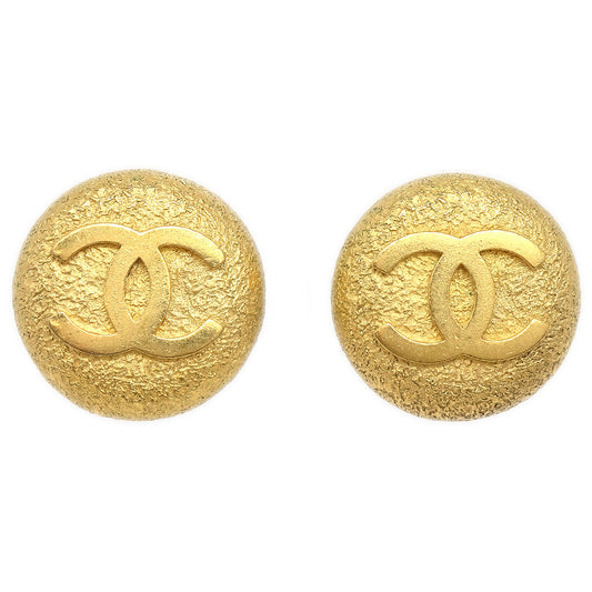 Luxury Chanel Button Earrings Gold Clip-On Large 95A