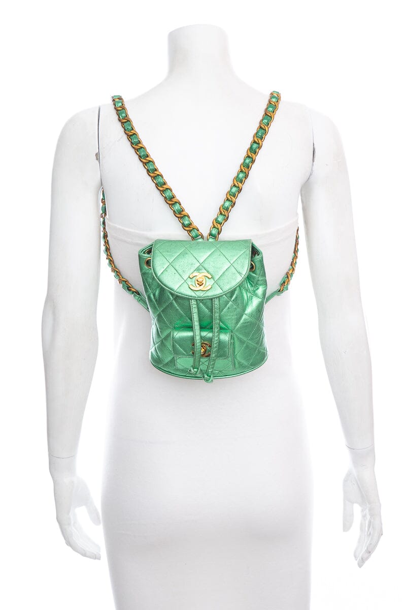 Luxury Chanel Vintage Metallic Green Mini Duma Backpack