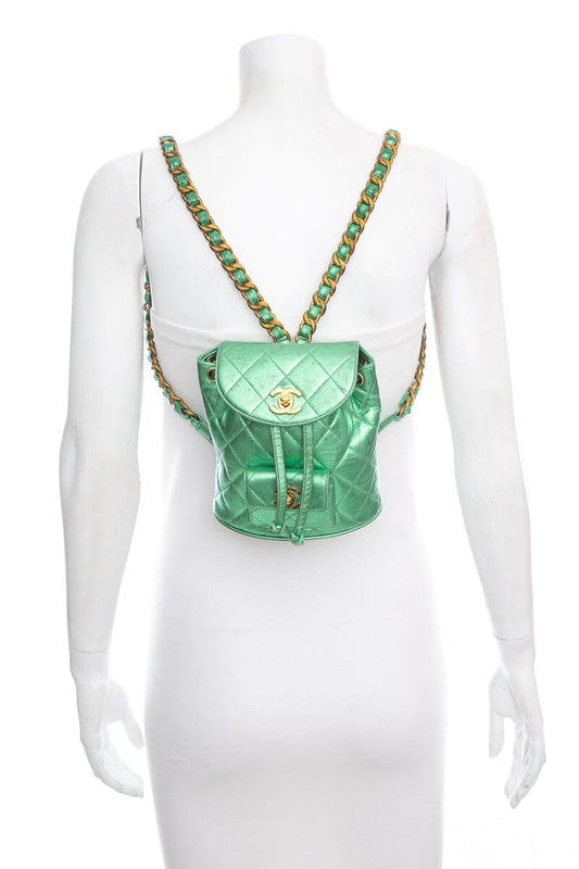 Luxury Chanel Vintage Metallic Green Mini Duma Backpack
