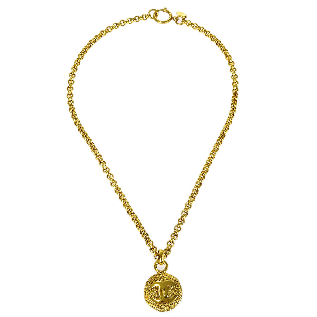 Luxury Chanel 1994 Woven CC Pendant Necklace Gold 29