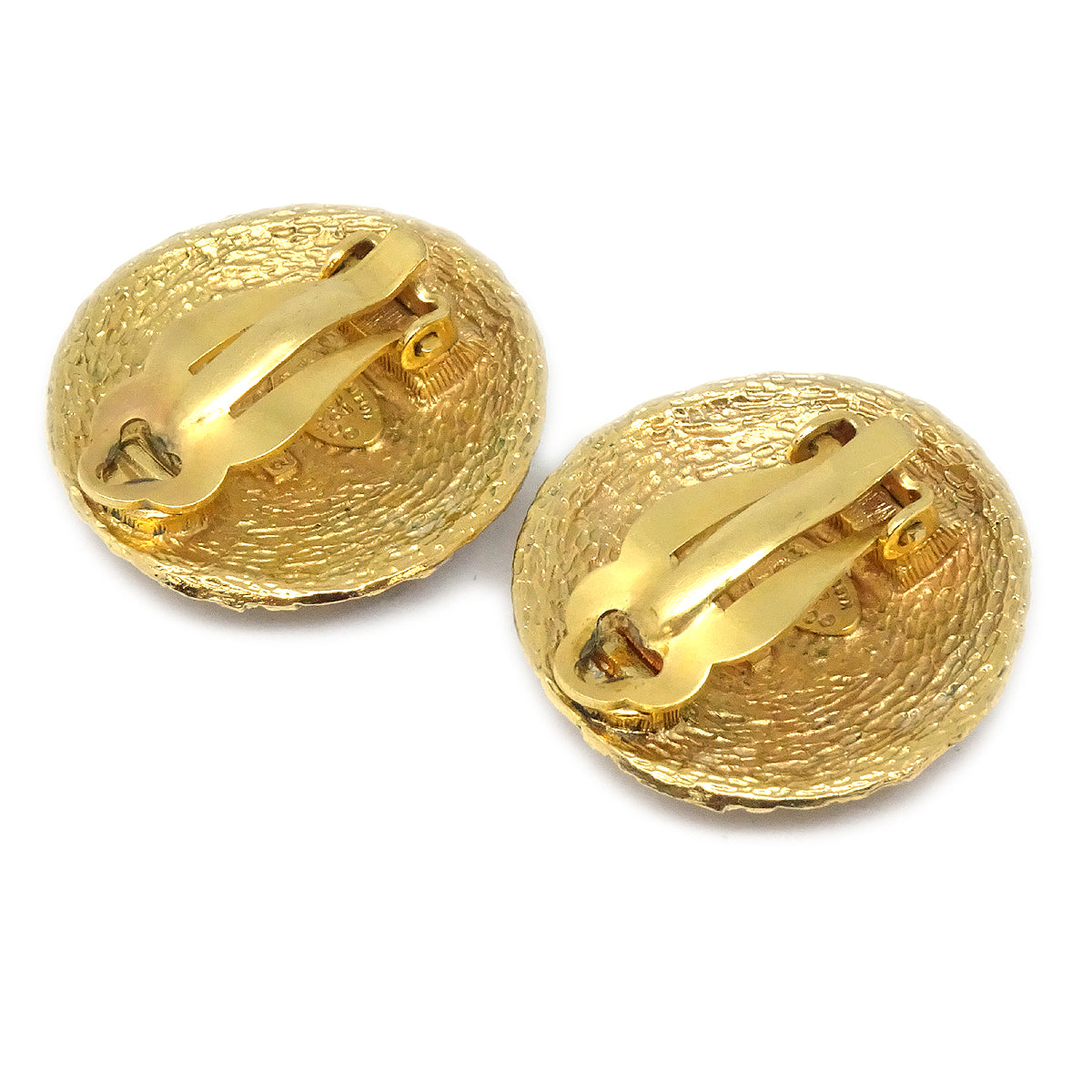 Luxury Chanel 1994 Round Woven CC Earrings Clip-On Gold 2862