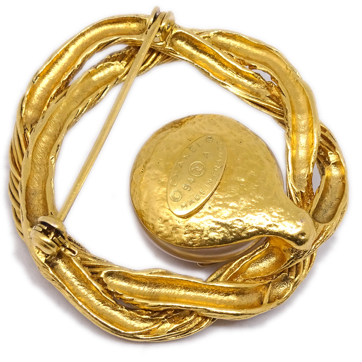 Chanel Artificial Pearl Brooch Pin Gold 94A