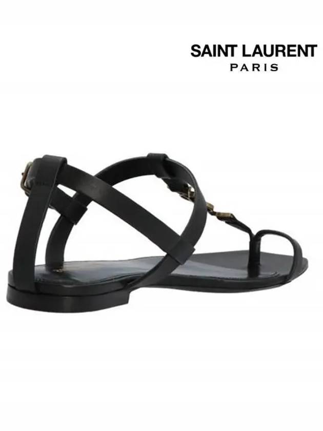 Luxury Saint Laurent Cassandra Smooth Leather Flat Sandals Black