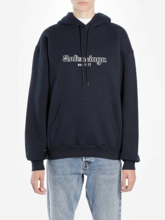 Luxury Balenciaga Embroidered Logo Hoodie Navy