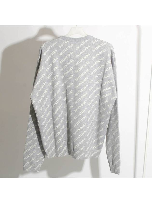 Luxury Balenciaga Wool Over Logo Pattern Knit Sweatshirt Grey