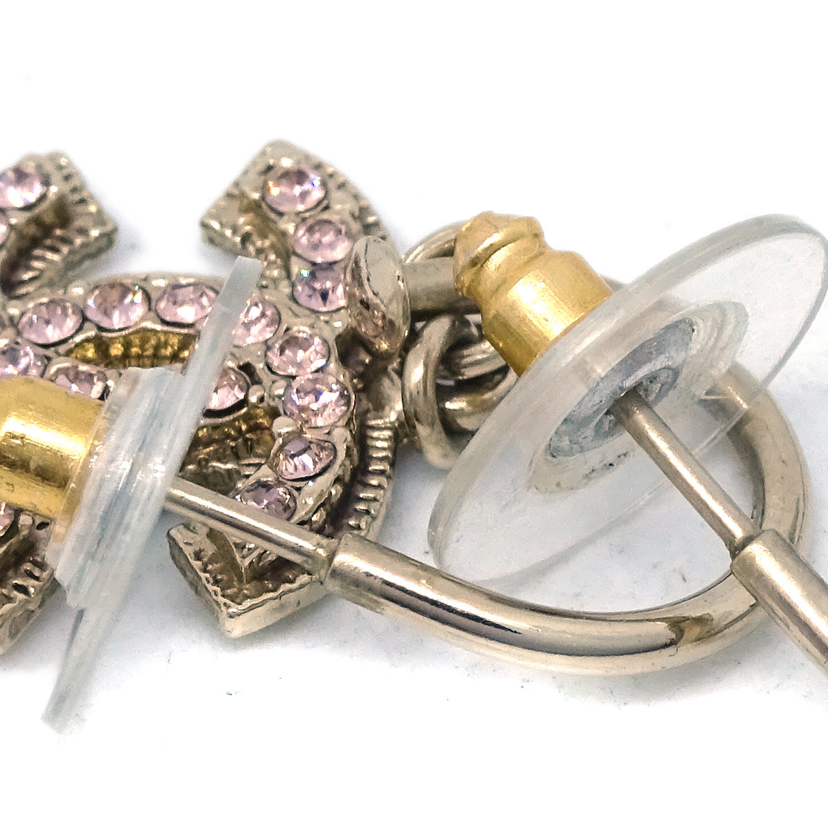 Chanel Rhinestone Piercing Earrings Gold 08C