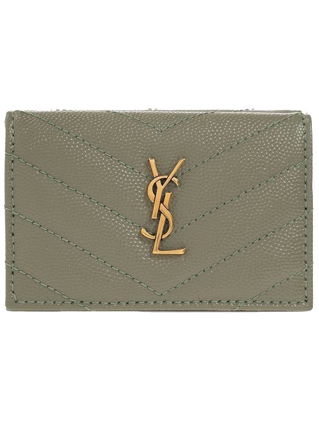 Luxury Saint Laurent Monogram Quilting Leather Half Wallet Green
