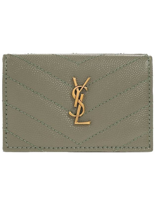 Luxury Saint Laurent Monogram Quilting Leather Half Wallet Green