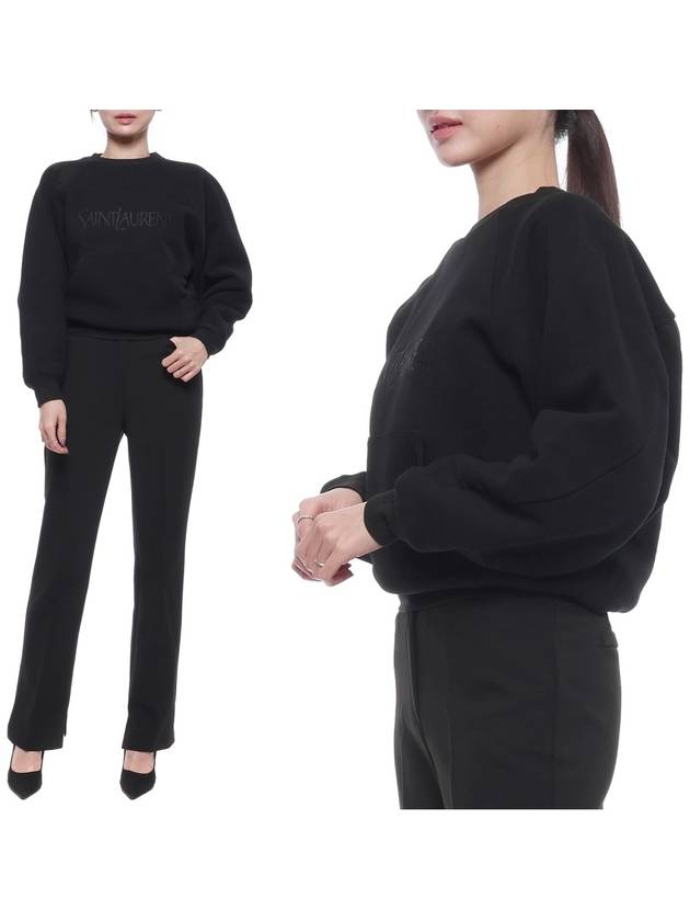 Luxury Saint Laurent Embroidered Logo Cotton Sweatshirt Black