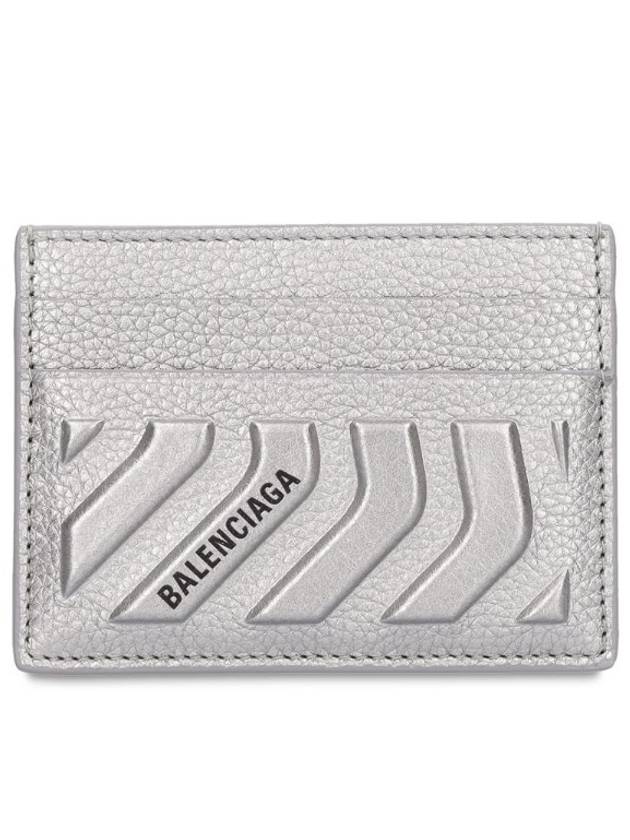 Luxury Balenciaga Logo Grain Card Wallet Silver