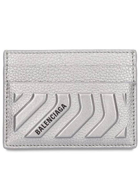 Luxury Balenciaga Logo Grain Card Wallet Silver