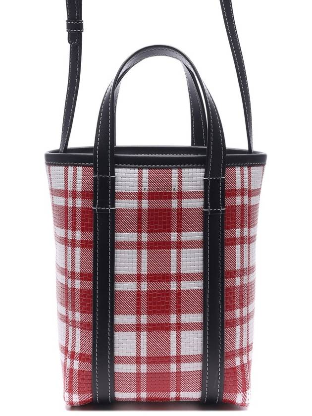 Luxury Balenciaga Check Barbes Small North South Shopper Tote Bag Red