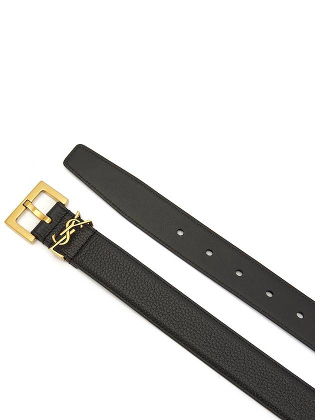 Luxury Saint Laurent Men's Monogram Grain Leather Belt Gold