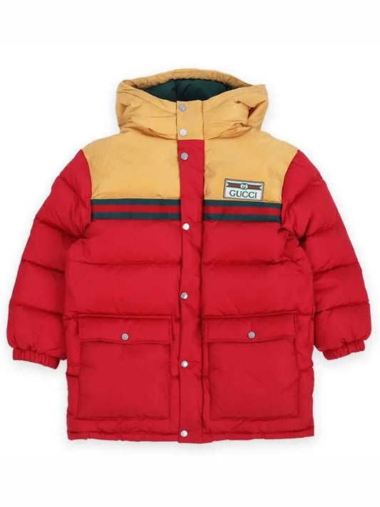 Luxury Gucci Trending 2025 Kids Hooded Logo Nylon Long Padding Jacket Red