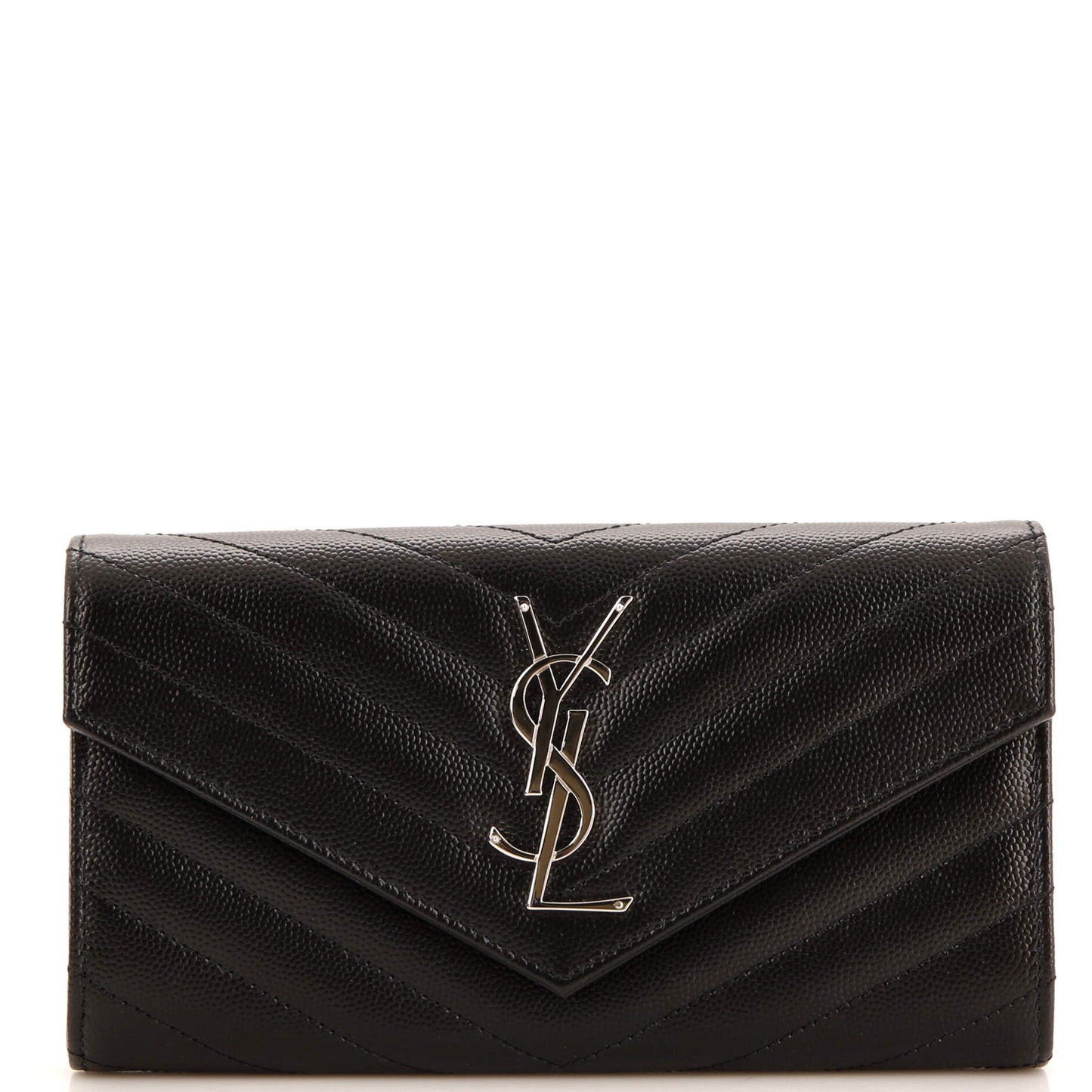 Luxury Saint Laurent Classic Monogram Flap Wallet Matelasse Chevron Leather Large