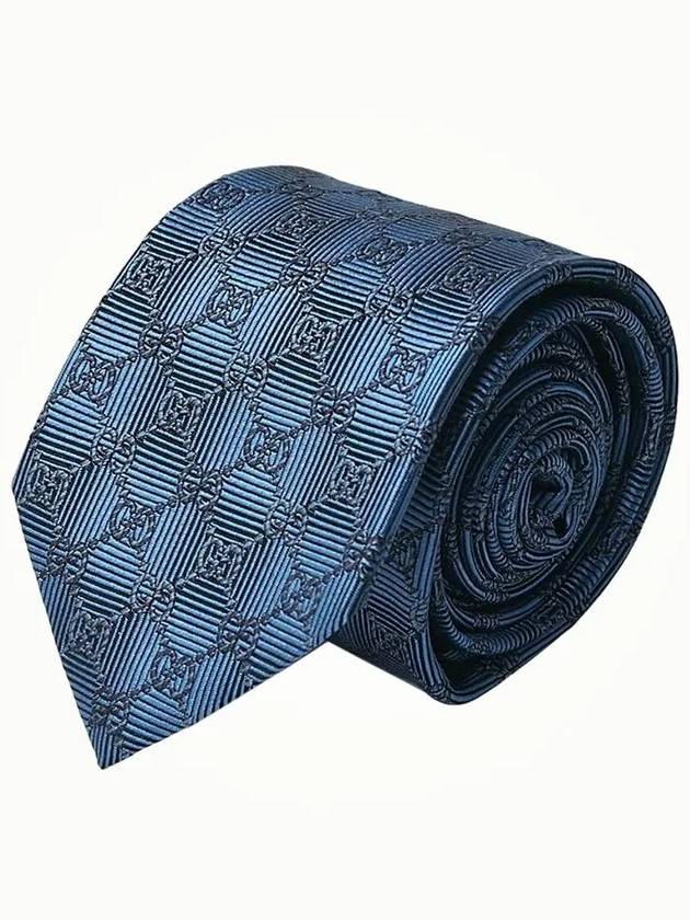 Luxury Gucci Trending 2025 GG Pattern Slim Silk Tie Blue