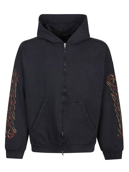 Luxury Balenciaga Offshore Medium Fit Zip-Up Hoodie Black Faded