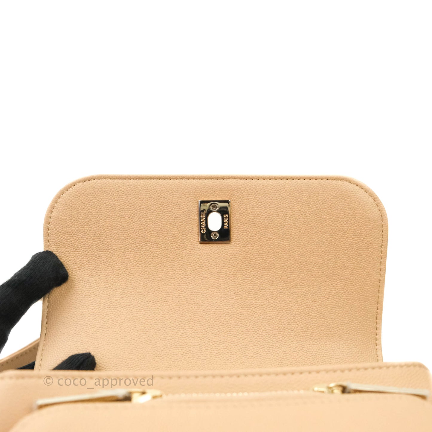 Chanel Quilted Small Business Affinity Flap Beige Caviar Light Gold Hardware