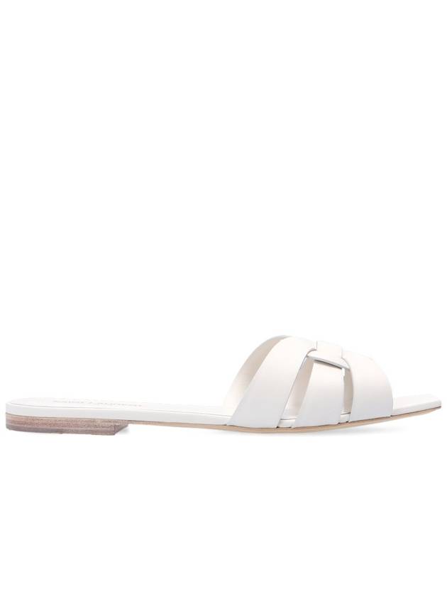 Luxury Saint Laurent Tribute Smooth Leather Mules White