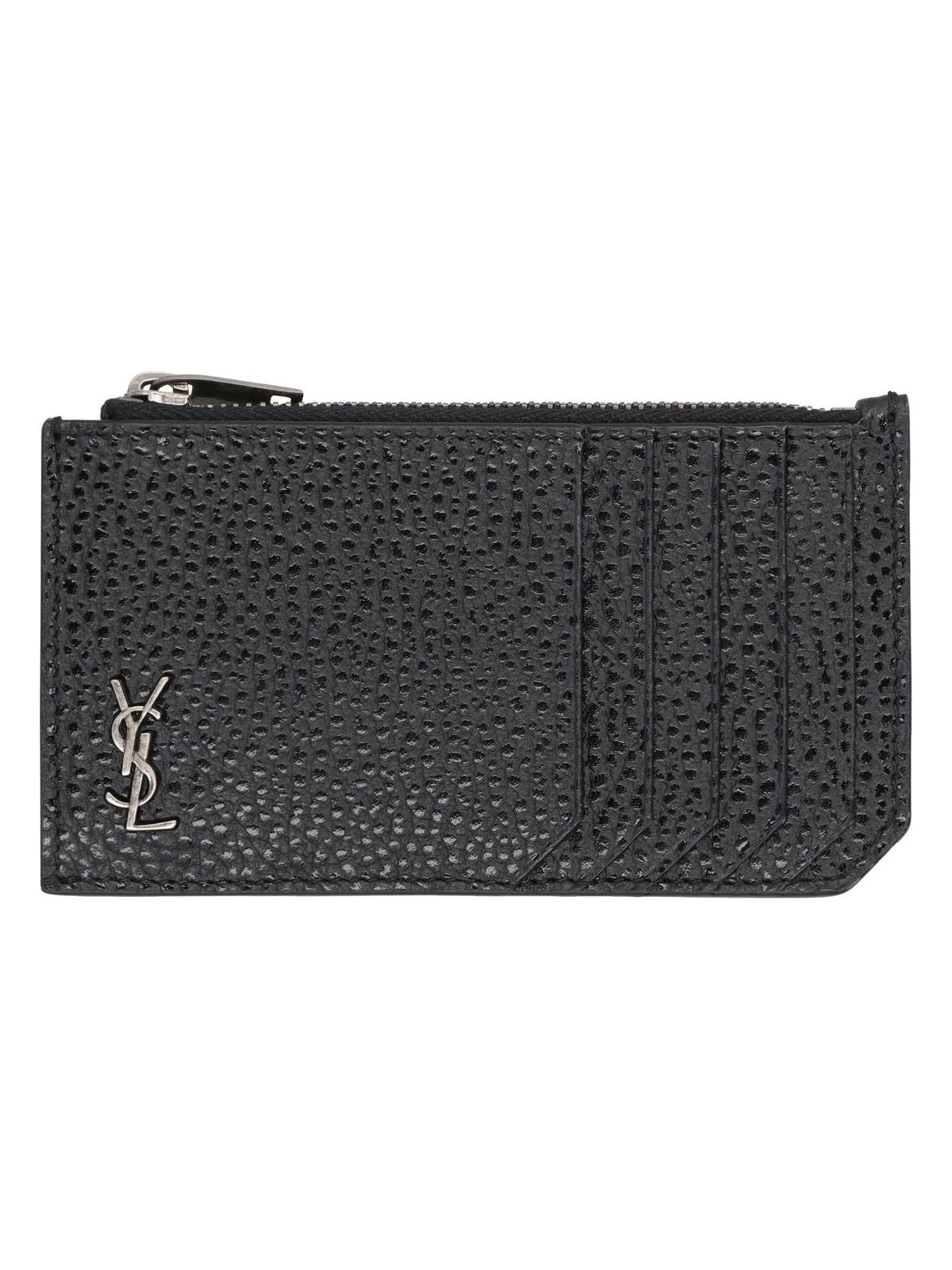 Luxury Saint Laurent Men's Tiny Cassandre Leather Card Holder in Black | 629899AAC68 Color 1000