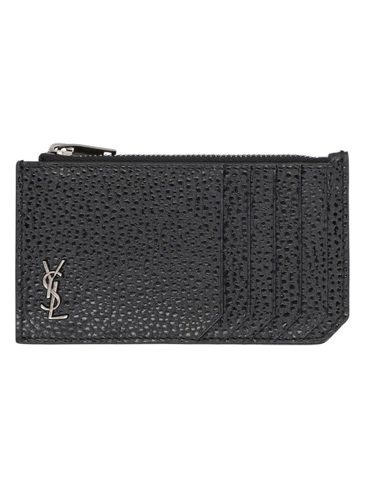 Luxury Saint Laurent Men's Tiny Cassandre Leather Card Holder in Black | 629899AAC68 Color 1000