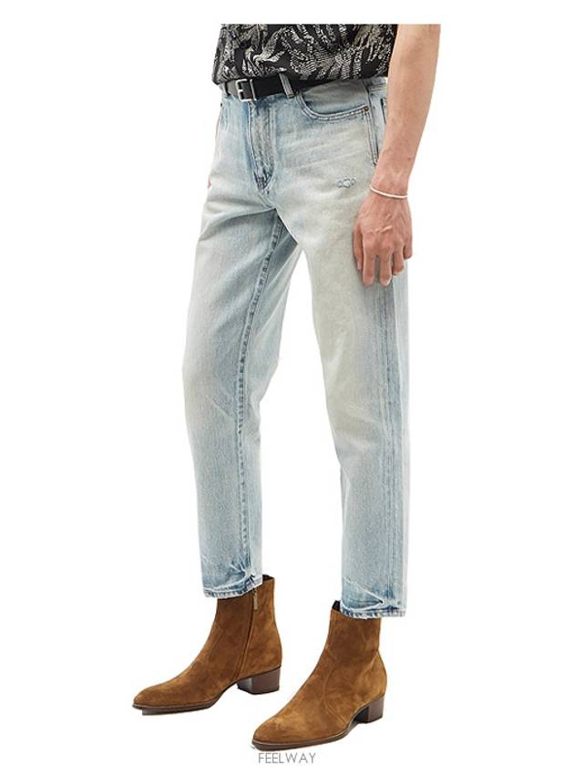 Luxury Saint Laurent Men's Carrot Fit Denim Jeans Light Blue