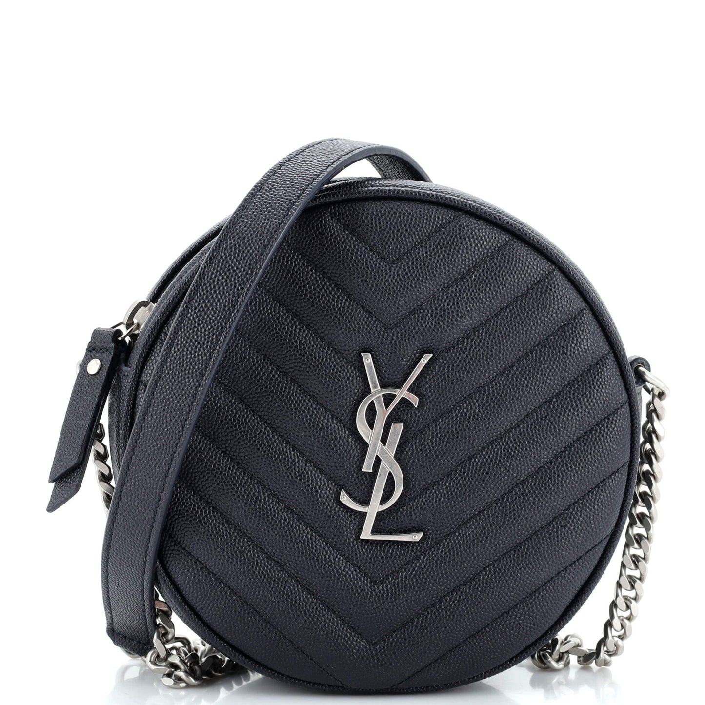 Luxury Saint Laurent Vinyle Round Camera Bag Matelasse Chevron Leather