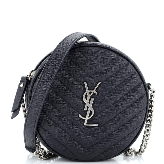 Luxury Saint Laurent Vinyle Round Camera Bag Matelasse Chevron Leather