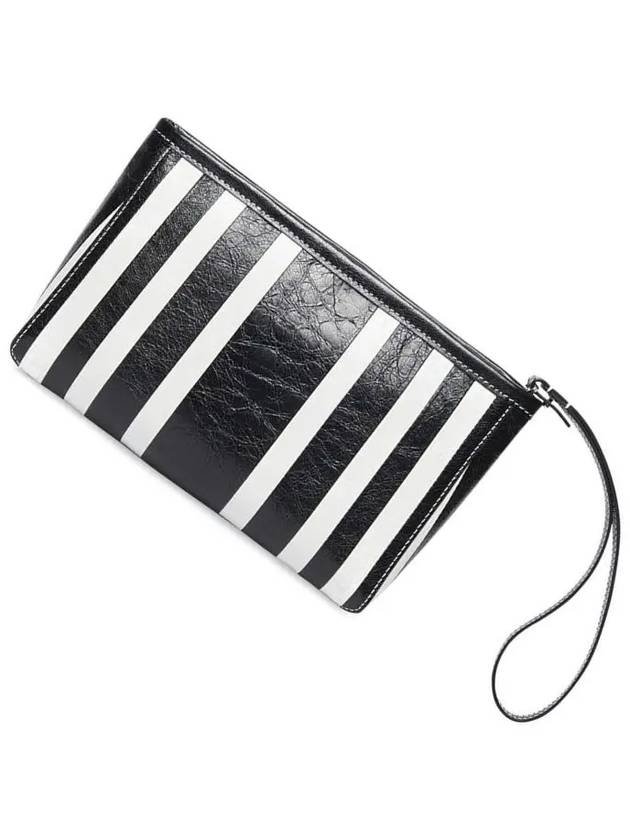 Luxury Balenciaga Barbes Striped Zipper Clutch Bag Black