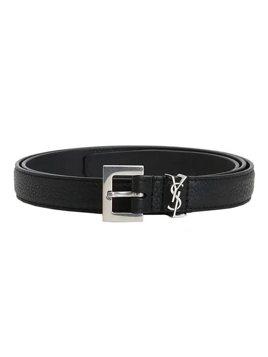 Luxury Saint Laurent Men's Monogram Grain Belt Black