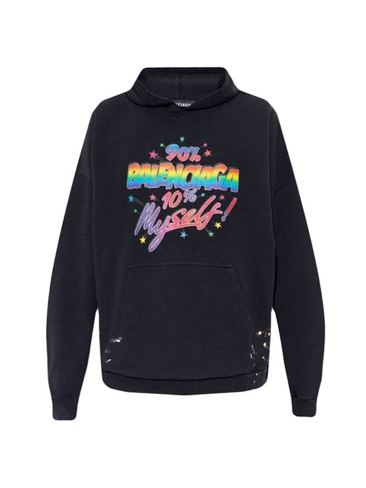 Luxury Balenciaga Logo Graphic Print Cotton Oversized Hoodie Black