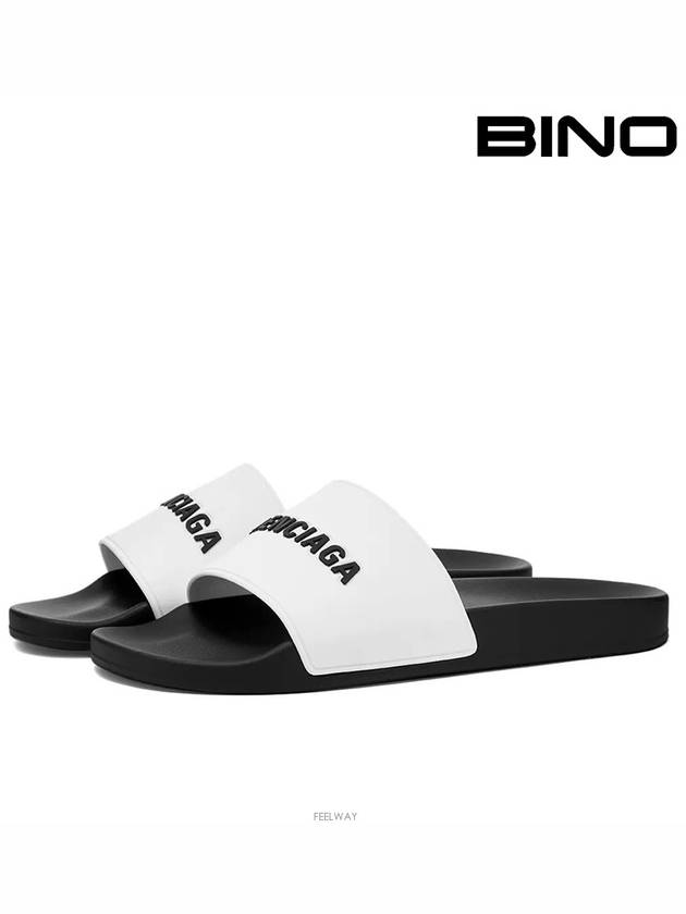 Luxury Balenciaga Logo Pool Slippers White