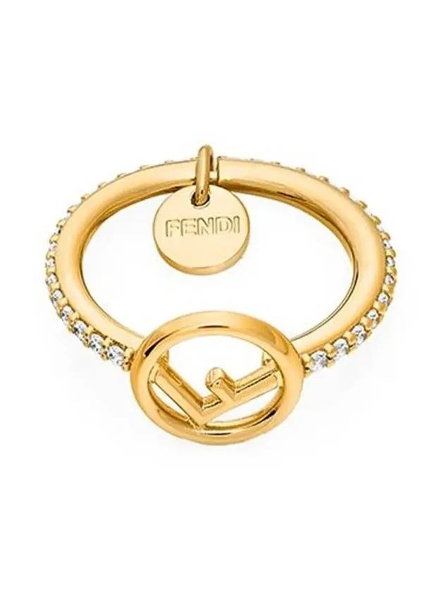 Luxury FendiF Logo Crystals Ring Gold