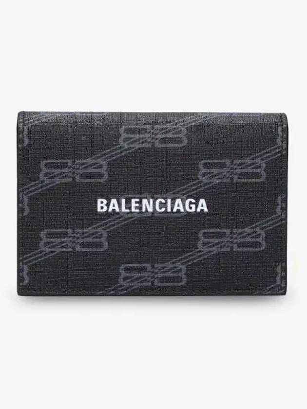 Luxury Balenciaga BB Monogram Card Wallet Black