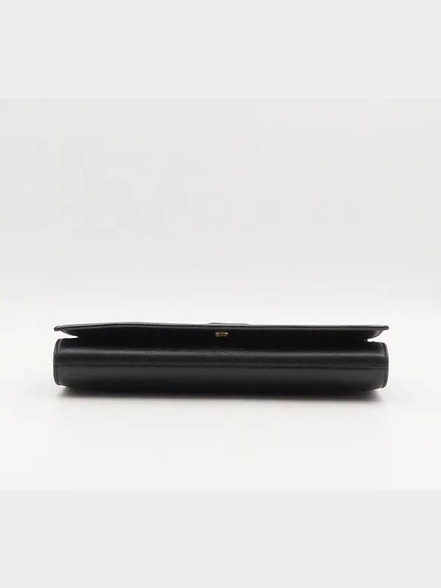 Luxury Saint Laurent YSL Yip 361120 Black Leather Stitched Logo Flap Clutch