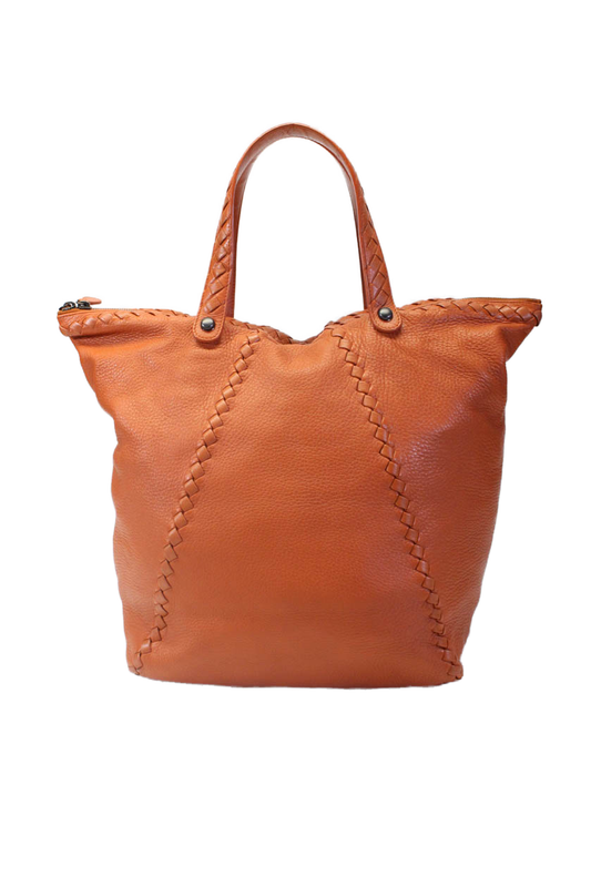 Luxury Bottega Veneta Womens Pumpkin Leather Cervo Ottone Tote Shoulder Bag Handbag